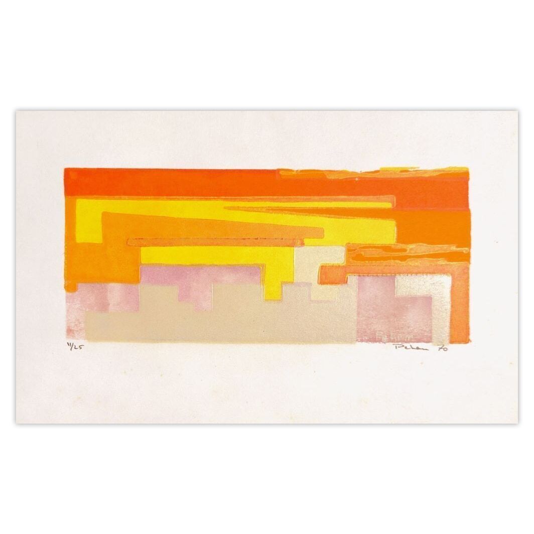 Monique Pehem (Breton Prouté) Gesigneerde Linosnede Coucher De Soleil 1970