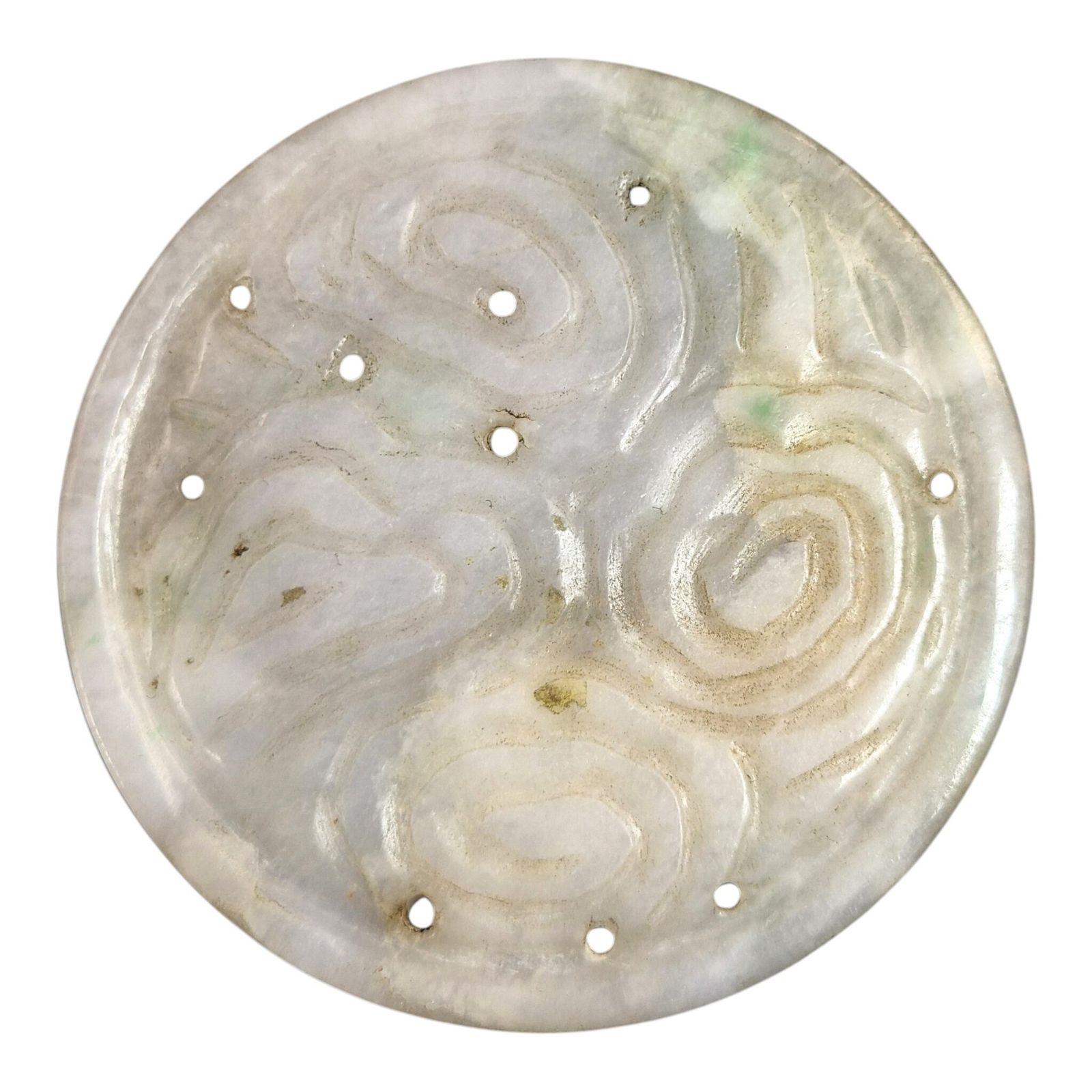 photo furniture Chinese Fangu Stone Amulet Ensemble With Bi Disc, Qilin, Chilong Dragon & Carp