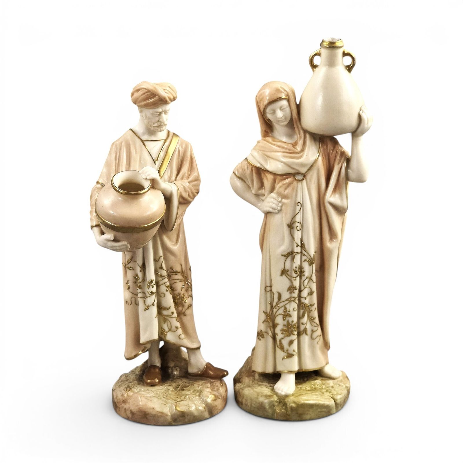 Royal Worcester Blush Ivory Orientalist Figures Of Cairo Water Carriers By James Hadley, 1901 1902