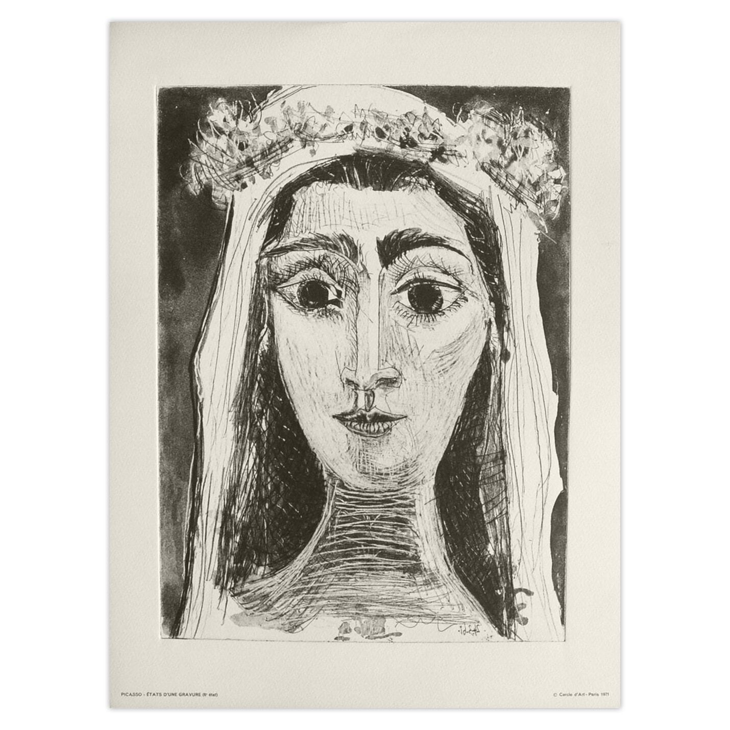 Pablo Picasso Lithograph Jacqueline En Mariée De Face (6) 1971