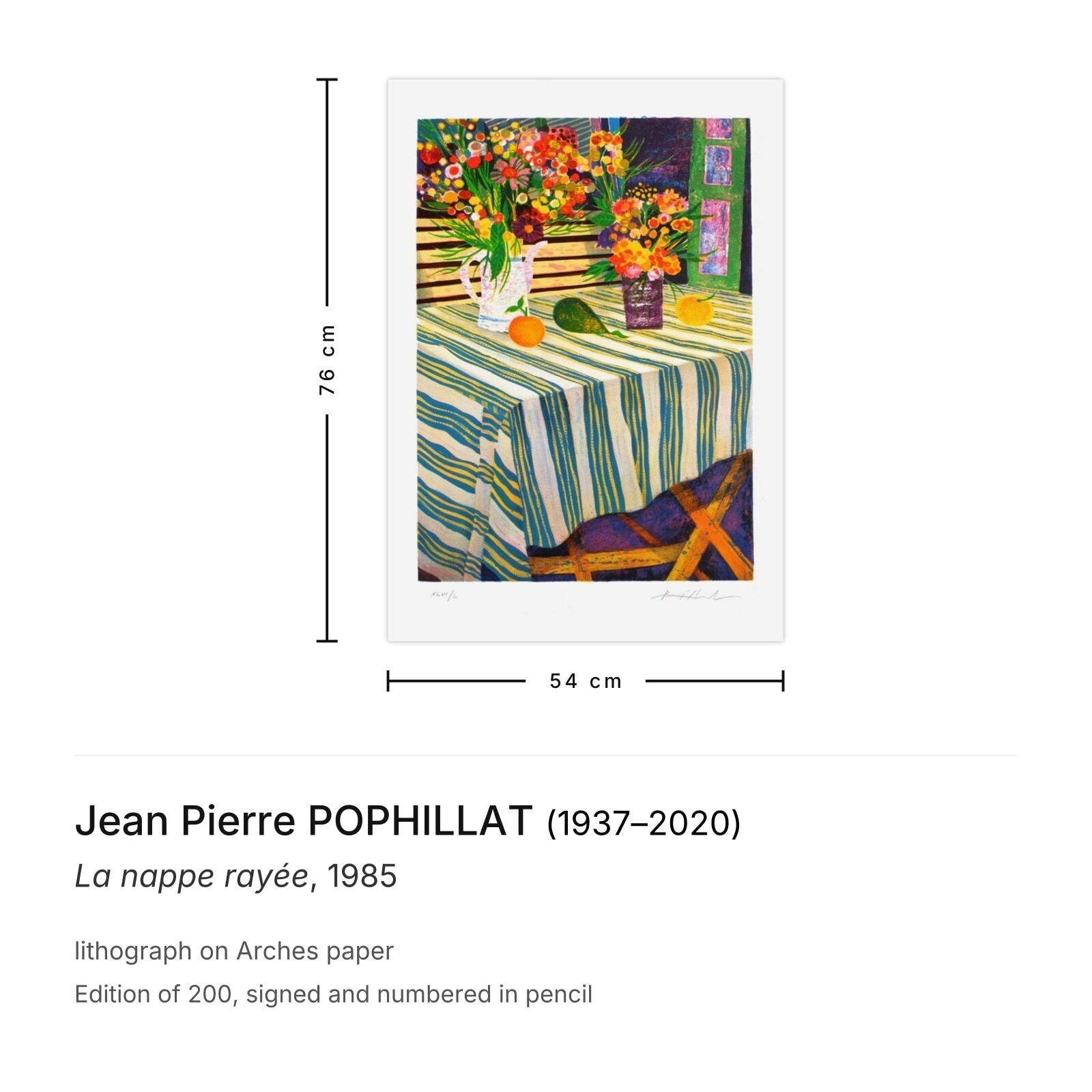 Jean Pierre Pophillat Gesigneerde Lithografie La Nappe Rayée 1985 photo furniture