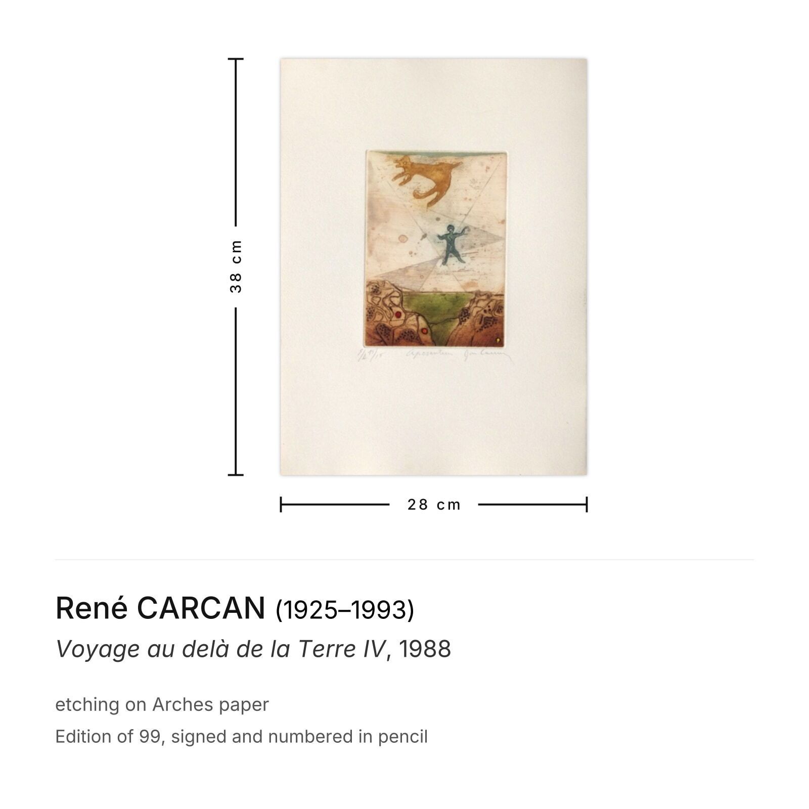 René Carcan Gesigneerde Ets Voyage Au Delà De La Terre IV 1988 photo furniture