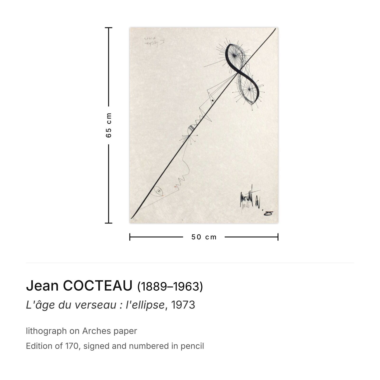 Jean Cocteau Gesigneerde Lithografie L'âge Du Verseau : L'ellipse 1973 photo furniture