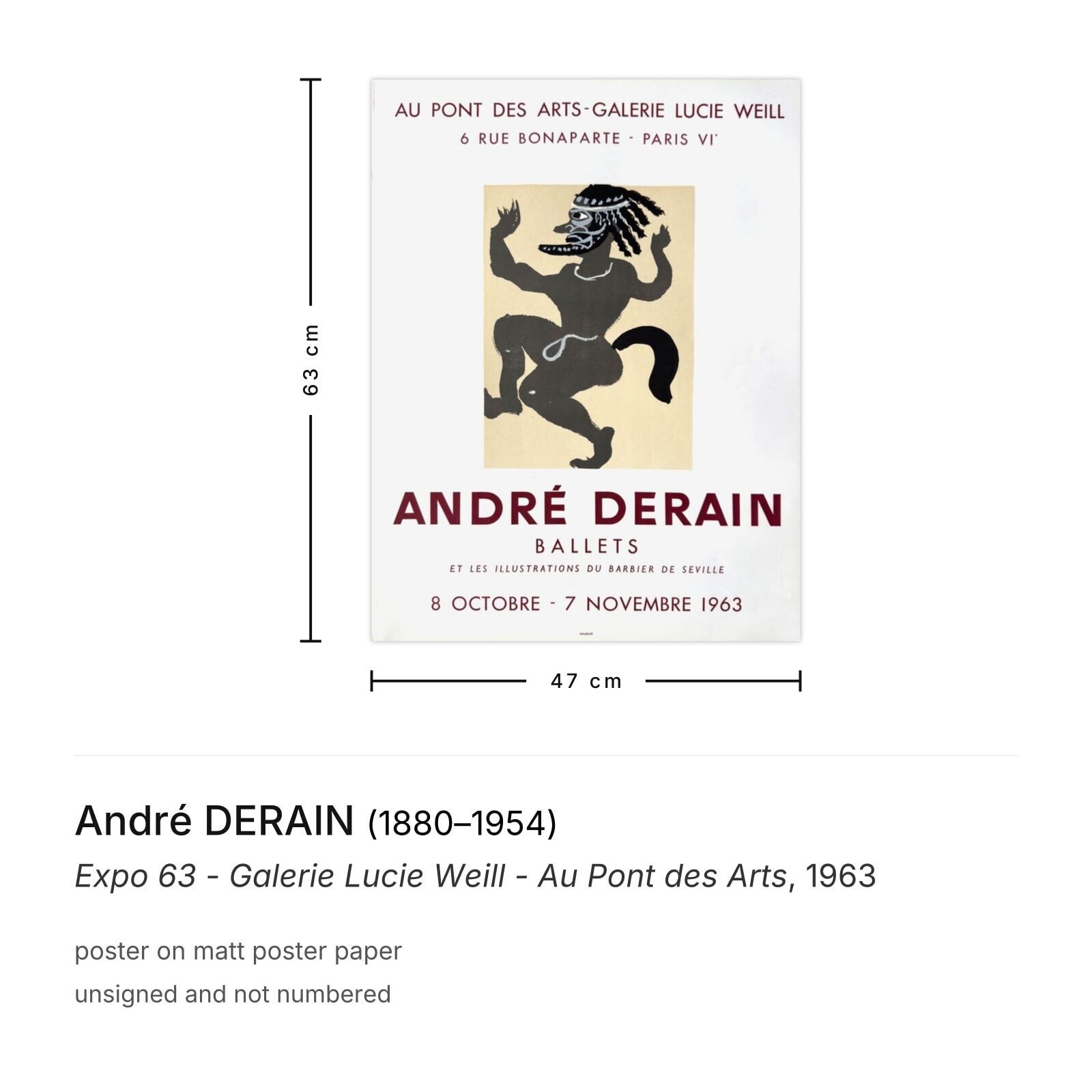 André Derain Poster Expo 63   Galerie Lucie Weill   Au Pont Des Arts photo furniture