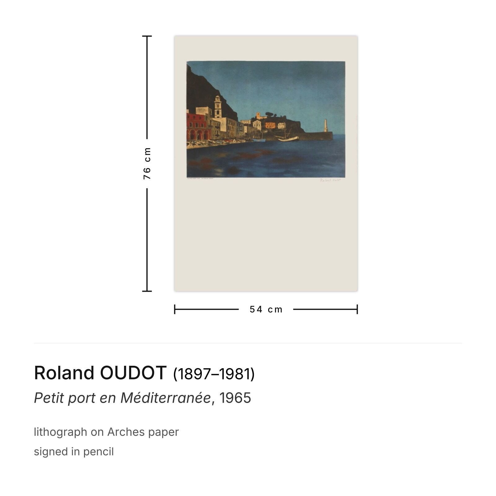 Roland Oudot Gesigneerde Lithografie Petit Port En Méditerranée 1965 photo furniture