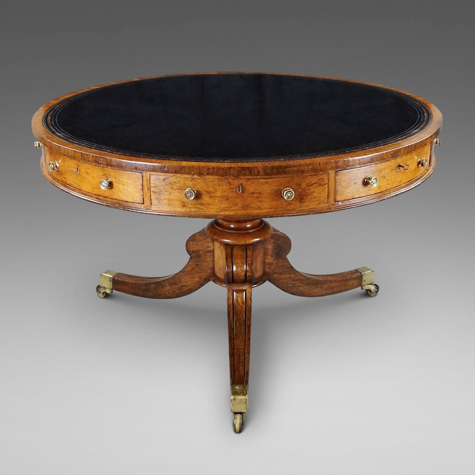 An Impressive Oak Library Drum Table