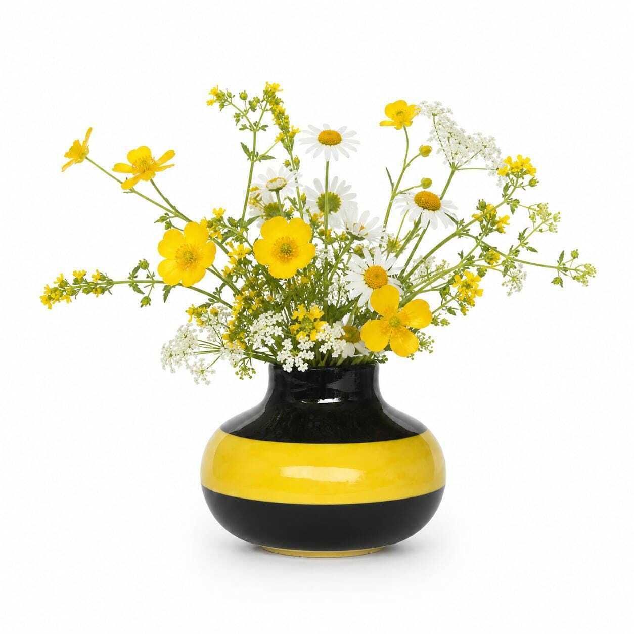 Matz Borgström Sagaform Vase, 1990s Swedish Ceramic Vase, Black And Yellow Scandi Design, Modernist Statement Piece