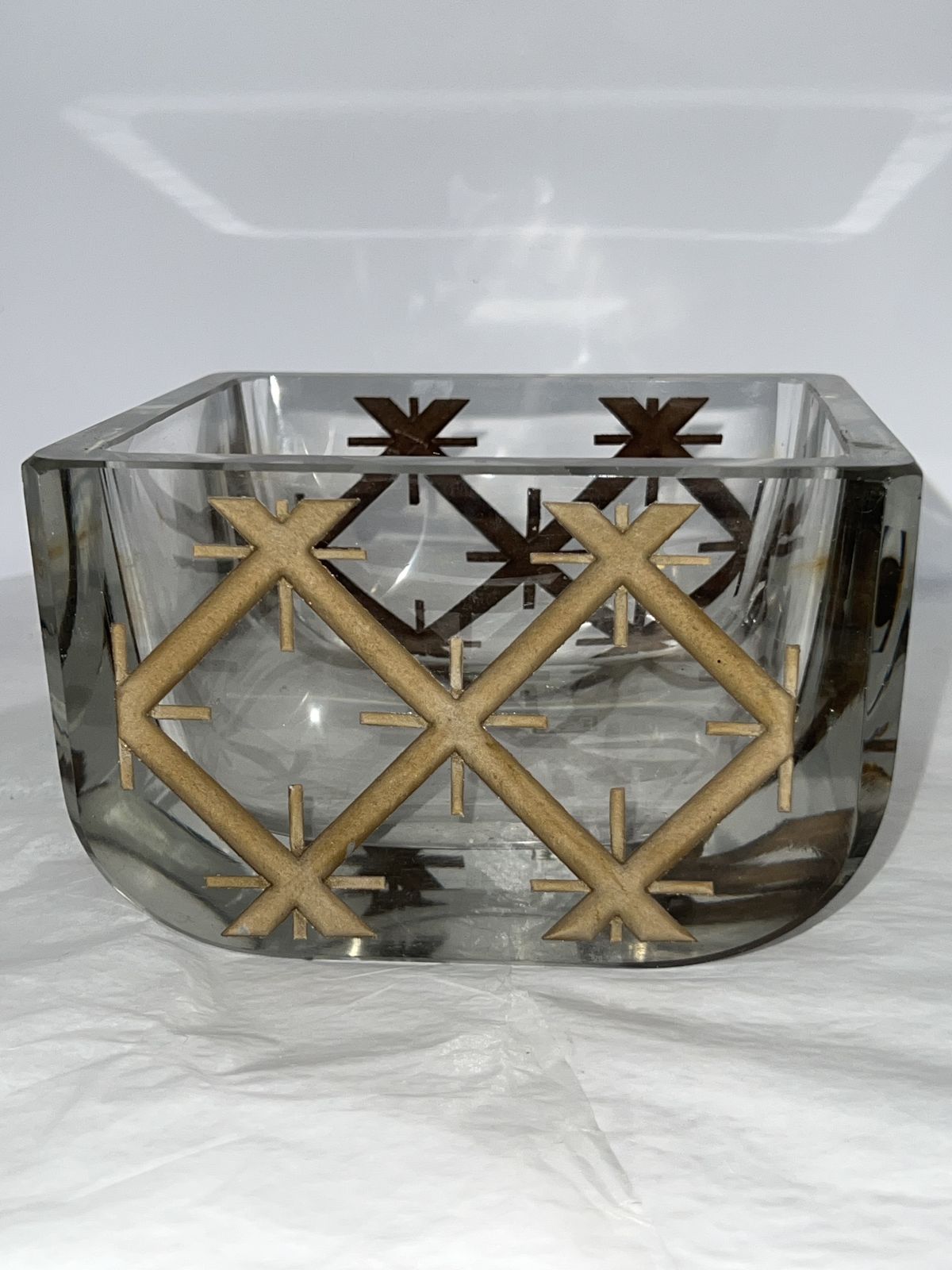 Jean Luce (French, 1895–1964) Rare Signed Art Deco Smoked Glass Vide Poche France, Circa 1930 photo furniture
