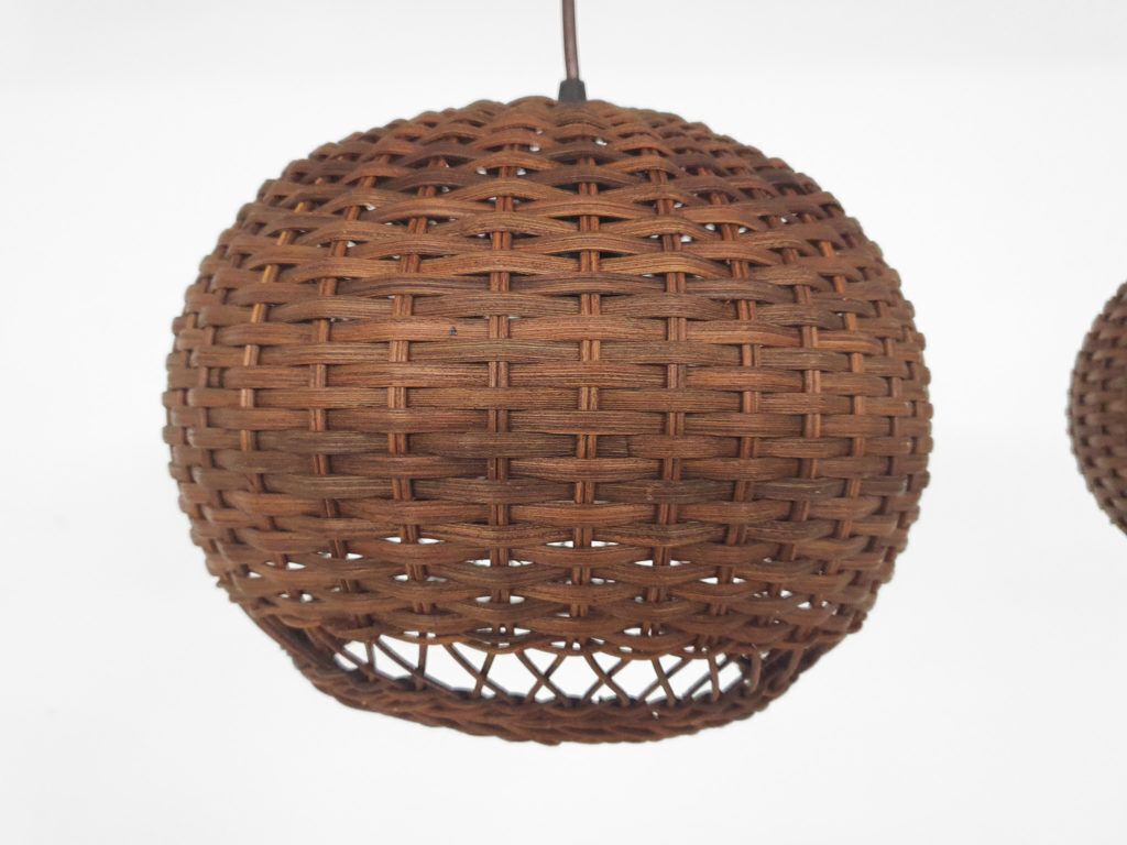 Set Of Two Rattan Pendant Lights, The Netherlands 1950's photo vinterior