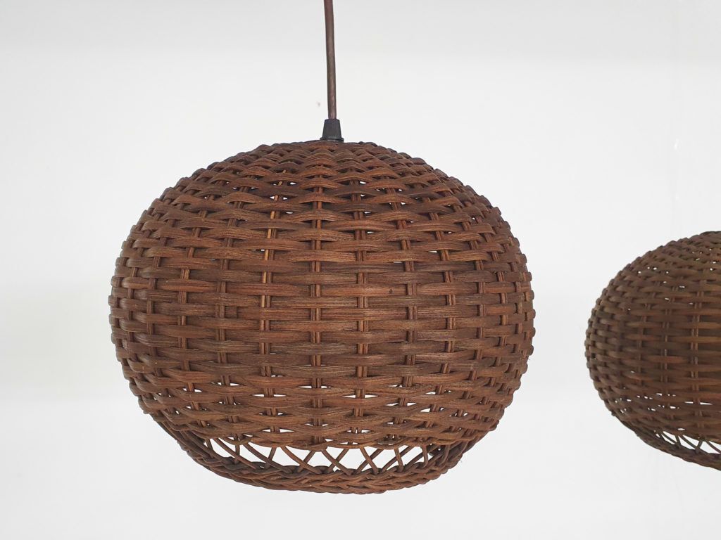 Set Of Two Rattan Pendant Lights, The Netherlands 1950's photo buy