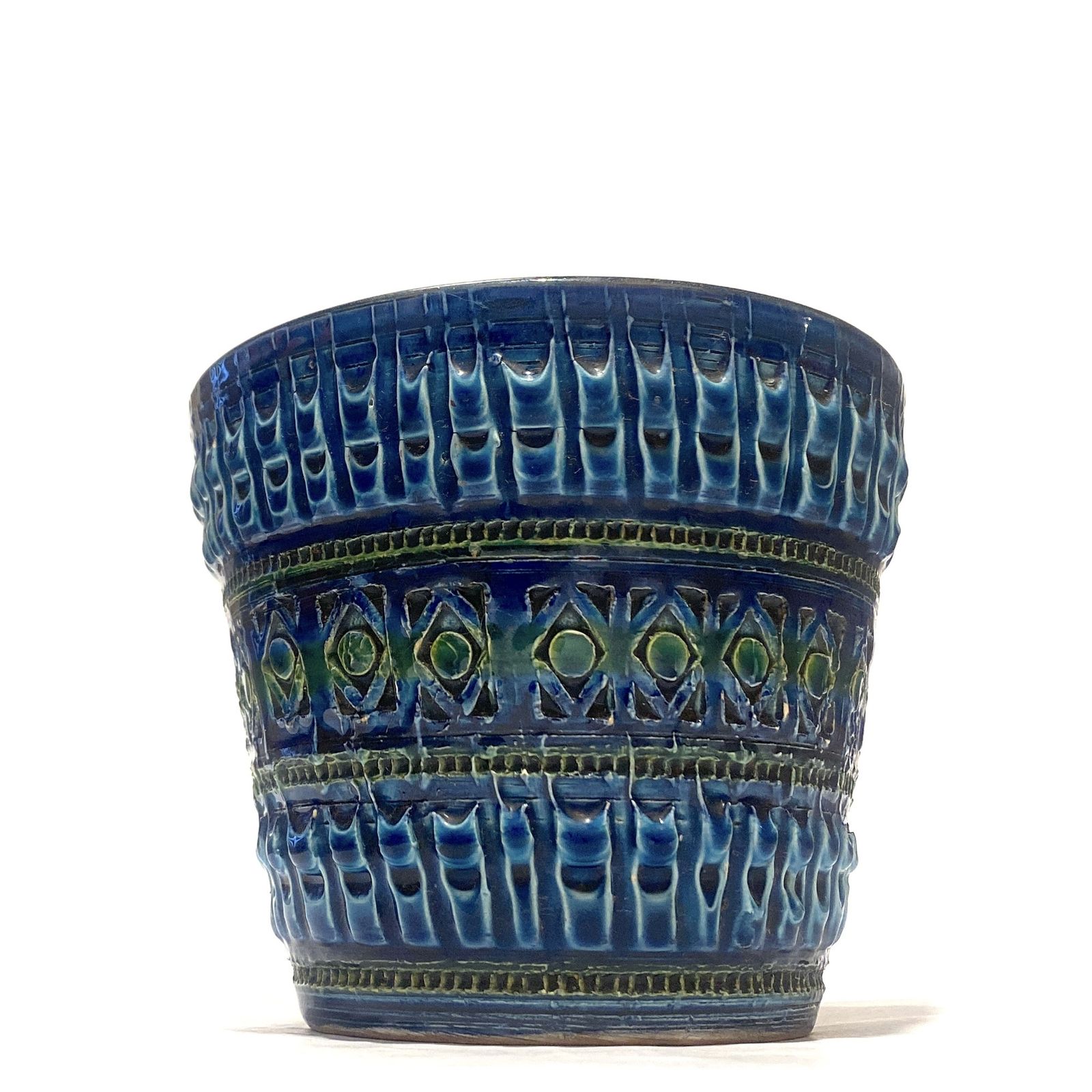 Italian Pottery Planter, Nuovo Rinascimento Bitossi Style Blue Vintage Plant Pot photo furniture