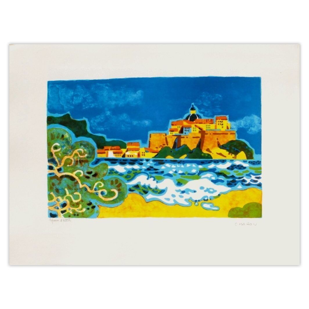 Guy Charon Gesigneerde Lithografie Plage De Calvi 1965