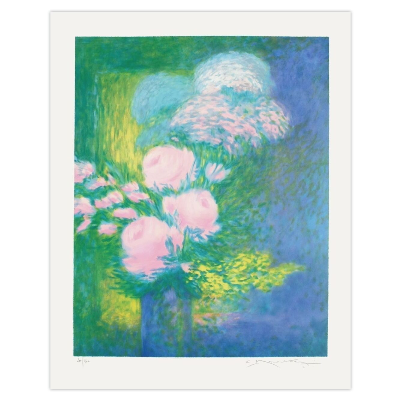 Claude Manoukian Gesigneerde Lithografie Bouquet De Fleurs 1985