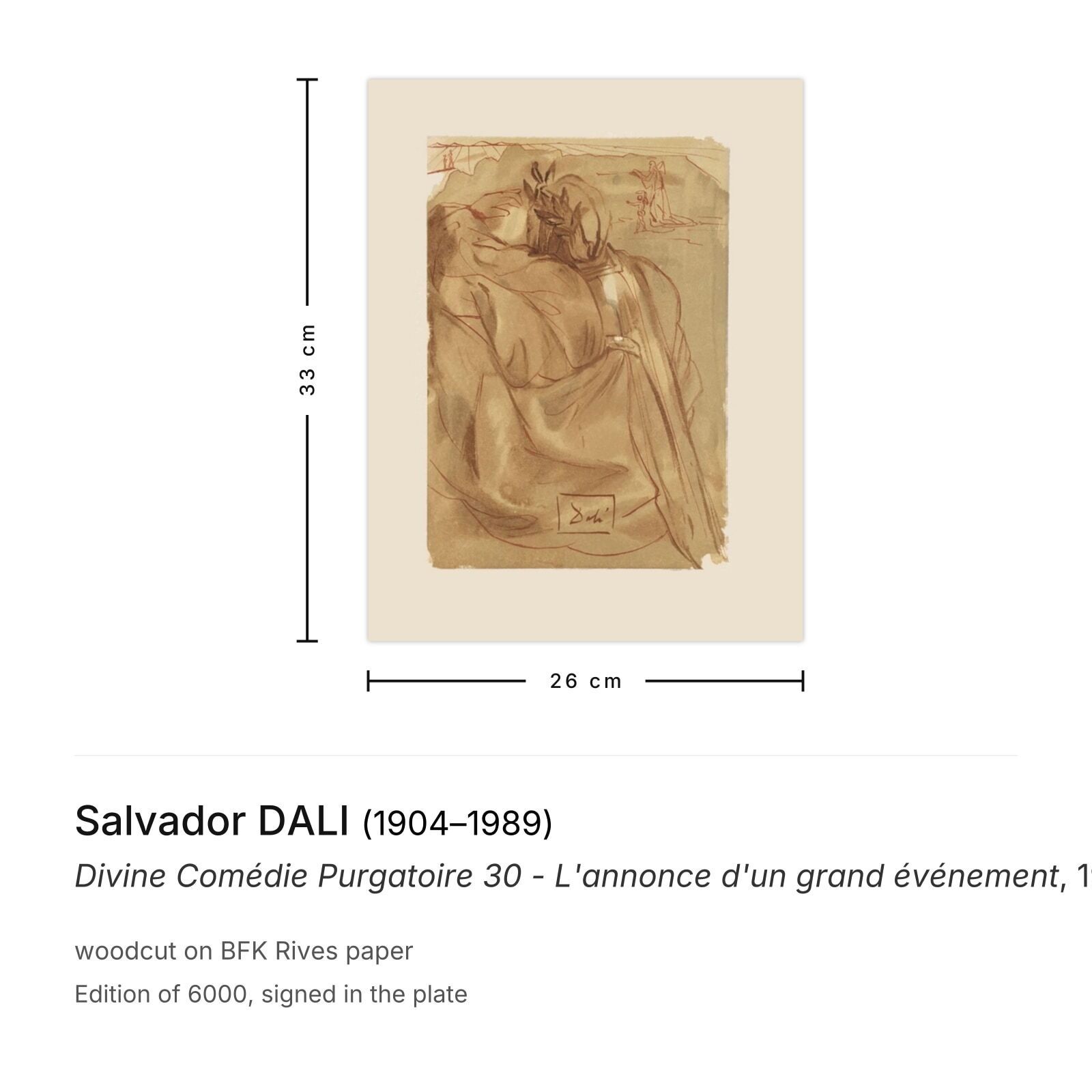 Salvador Dali Woodcut Divine Comédie Purgatoire 30   L'annonce D'un Grand événement 1960 photo furniture