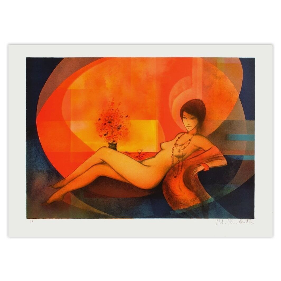 Sacha Chimkevitch Gesigneerde Lithografie Nu Au Sofa 1985