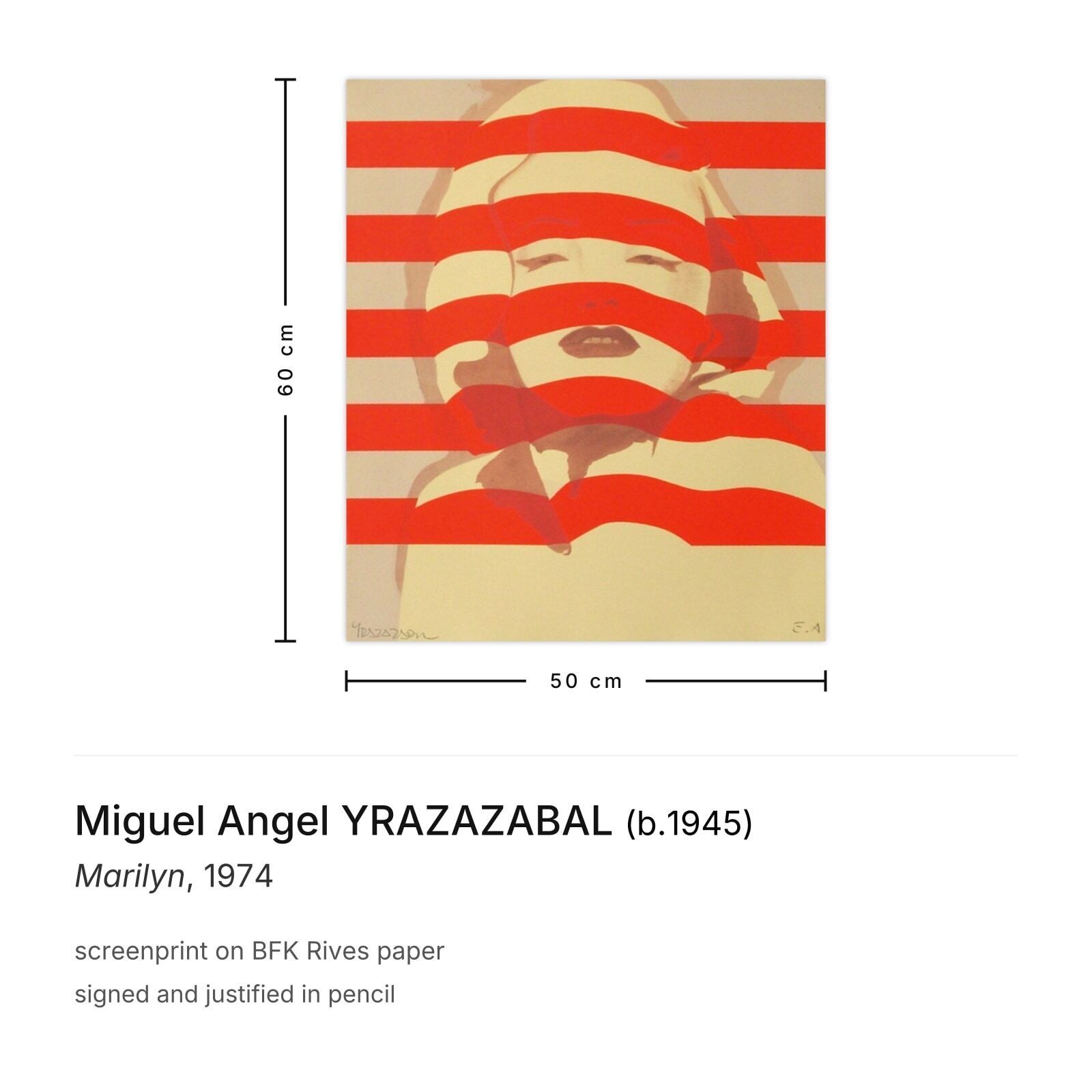 Miguel Angel Yrazazabal Gesigneerde Zeefdruk Marilyn 1974 photo furniture