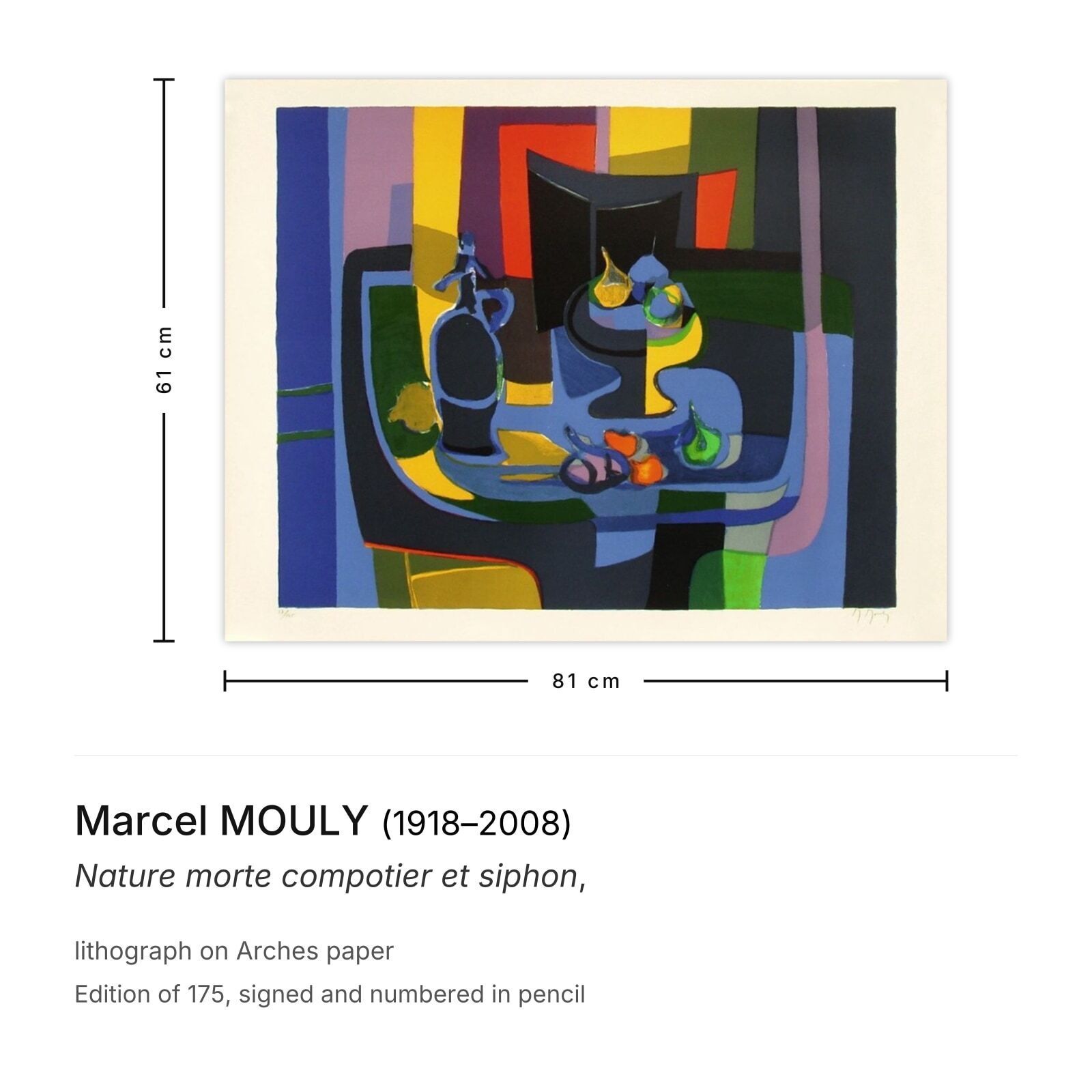 Marcel Mouly Gesigneerde Lithografie Nature Morte Compotier Et Siphon photo furniture