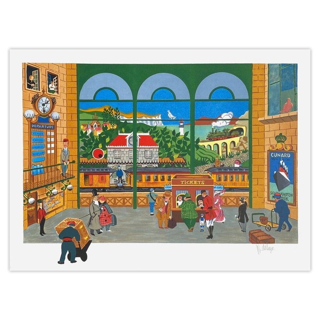William Deliege Gesigneerde Lithografie La Gare 1980