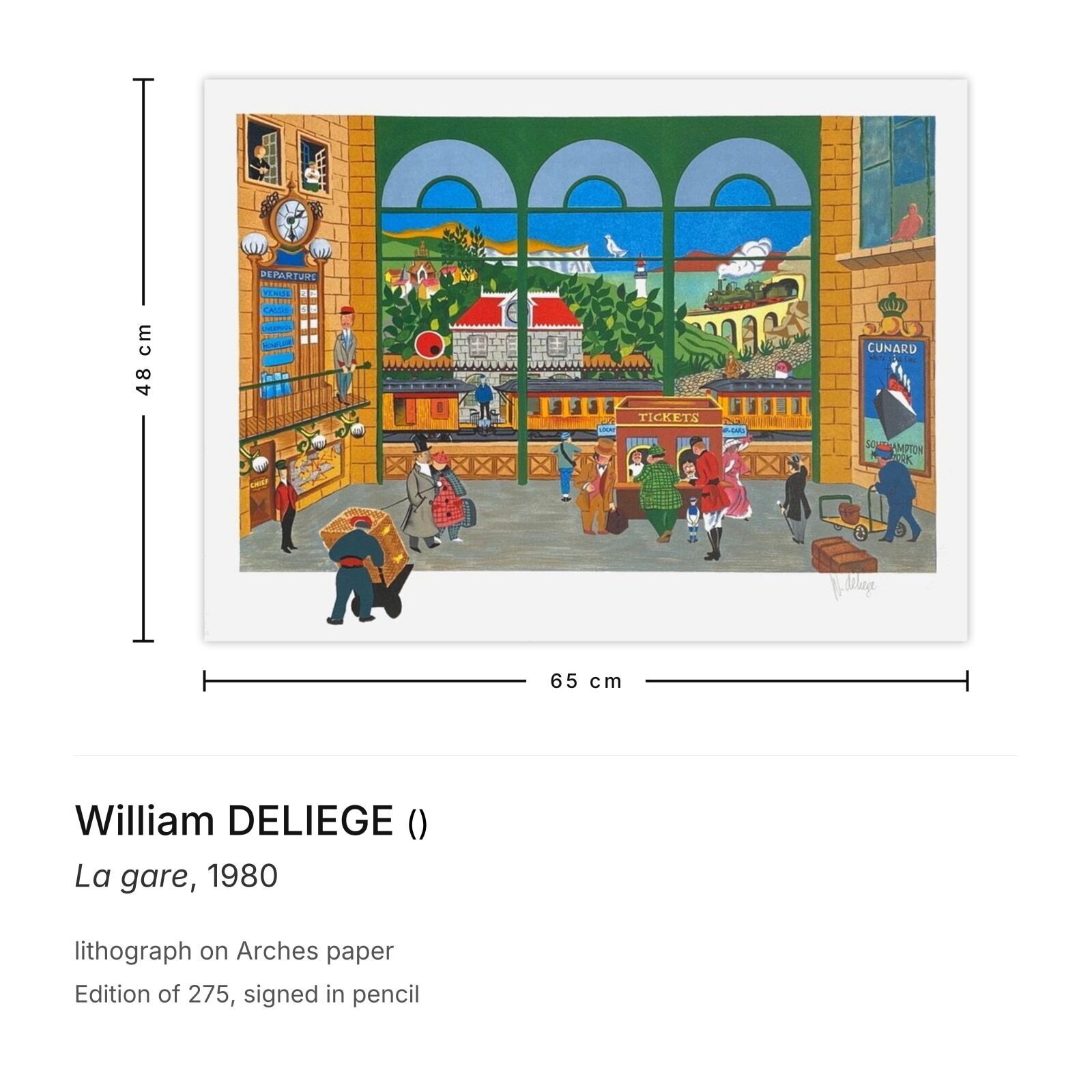 William Deliege Gesigneerde Lithografie La Gare 1980 photo furniture