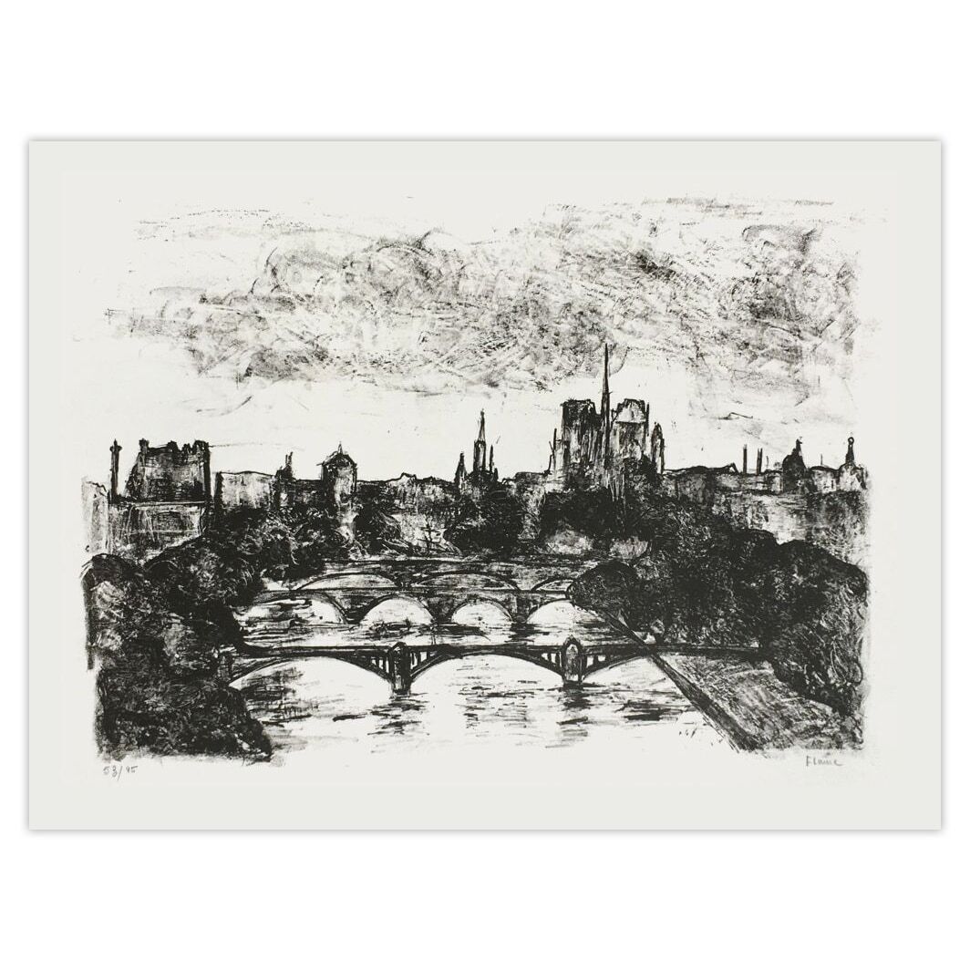 Flaure Gesigneerde Lithografie Parijs, Notre Dame Et La Seine 1965