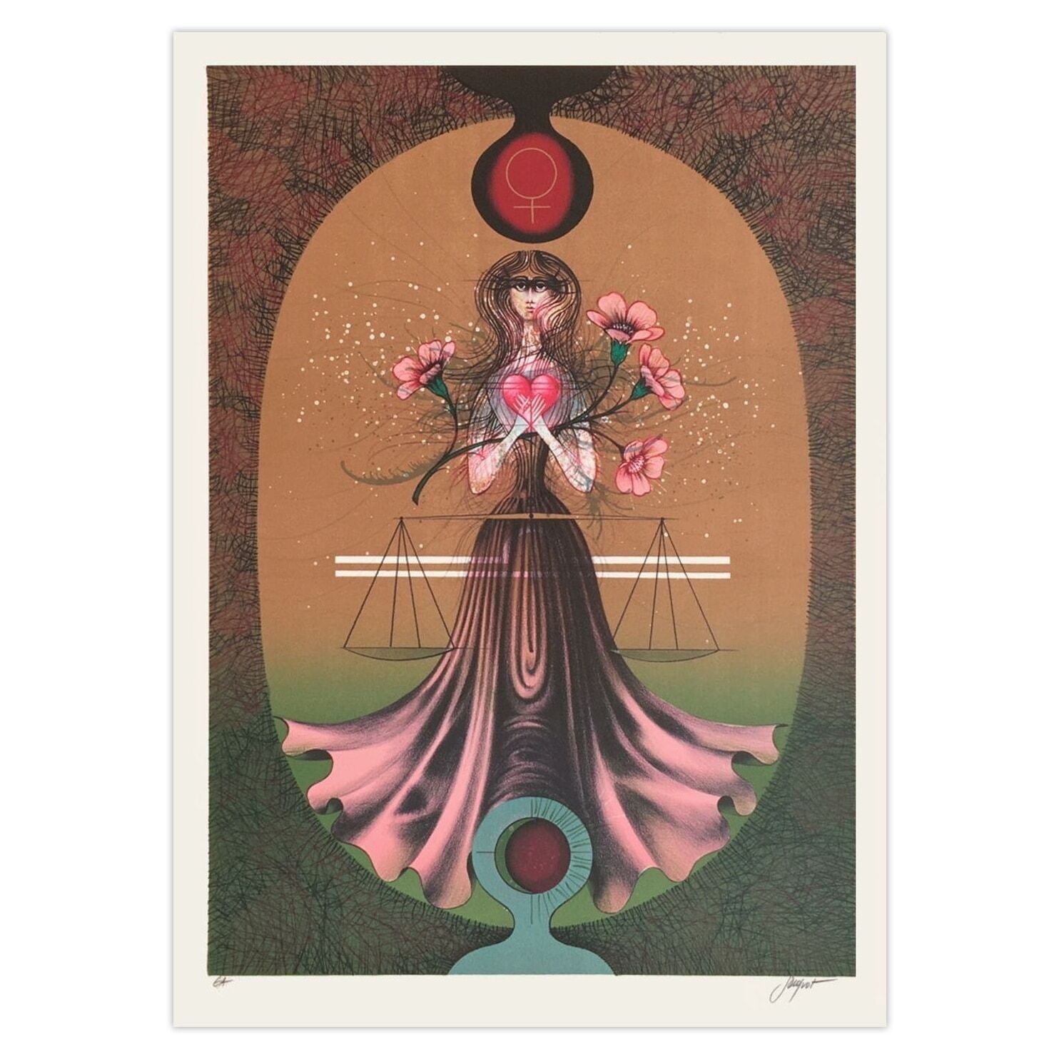 Pierre Jacquot Gesigneerde Lithografie Zodiaque Balance 1975