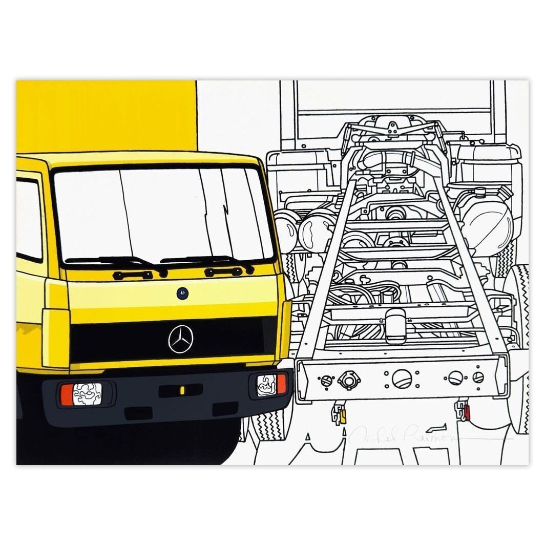 Michel Raimon Gesigneerde Zeefdruk Mercedes Trucks I 1980