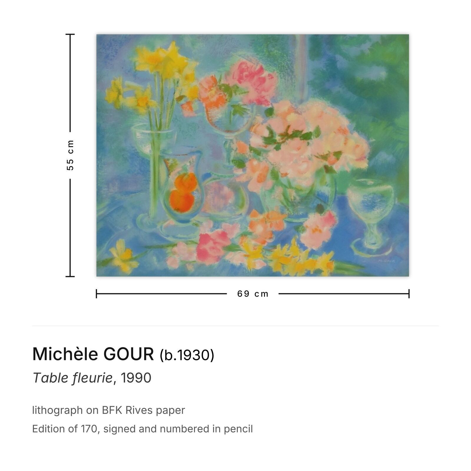 Michèle Gour Gesigneerde Lithografie Table Fleurie 1990 photo furniture