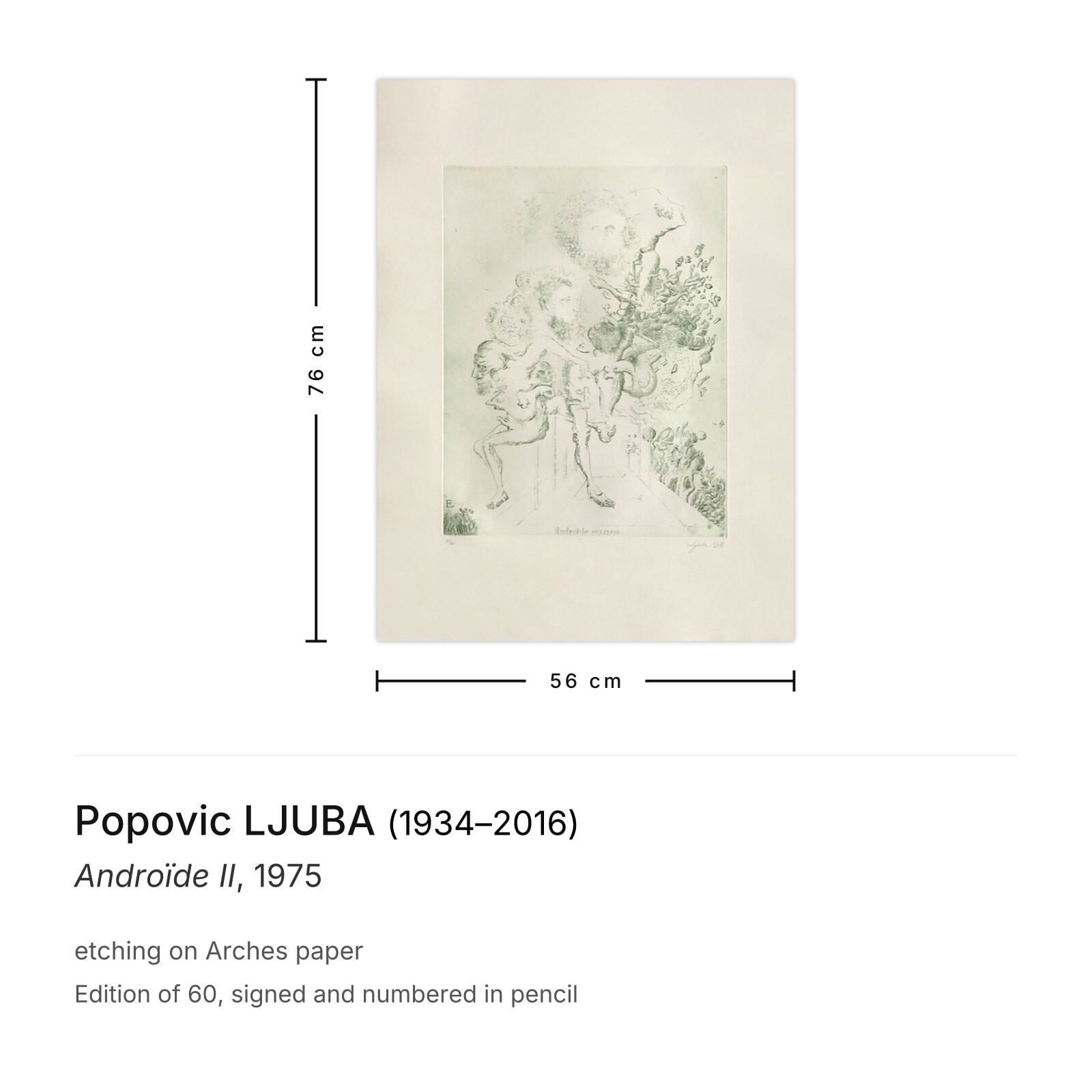 Popovic Ljuba Gesigneerde Ets Androïde II 1975 photo furniture