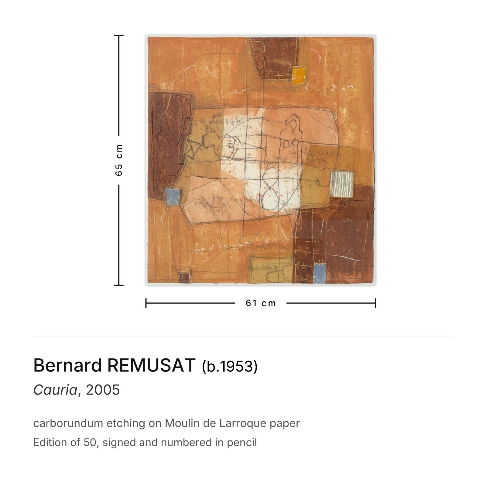 Bernard Remusat Signed Carborundum Etching Cauria 2005 photo furniture