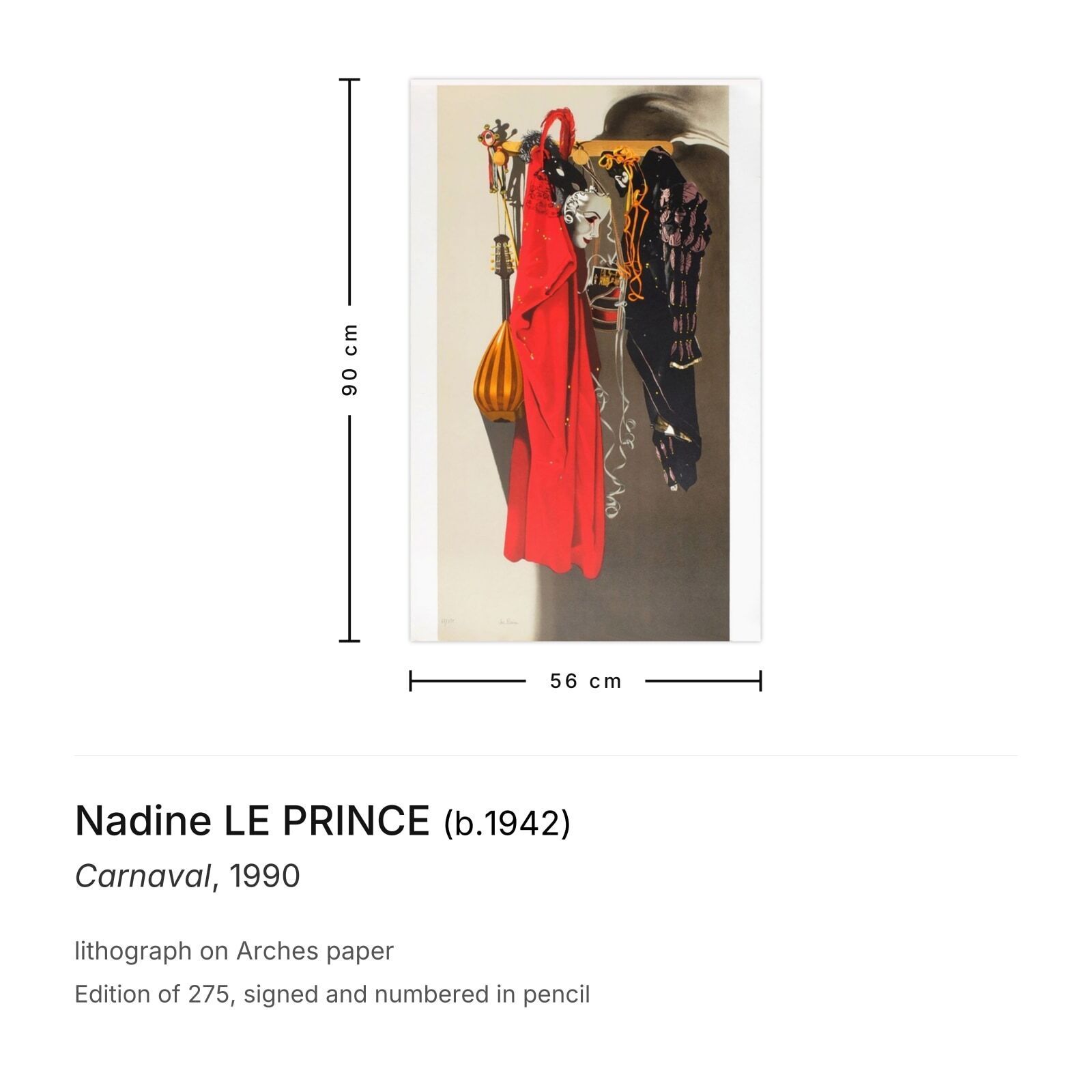 Nadine Le Prince Gesigneerde Lithografie Carnaval 1990 photo furniture