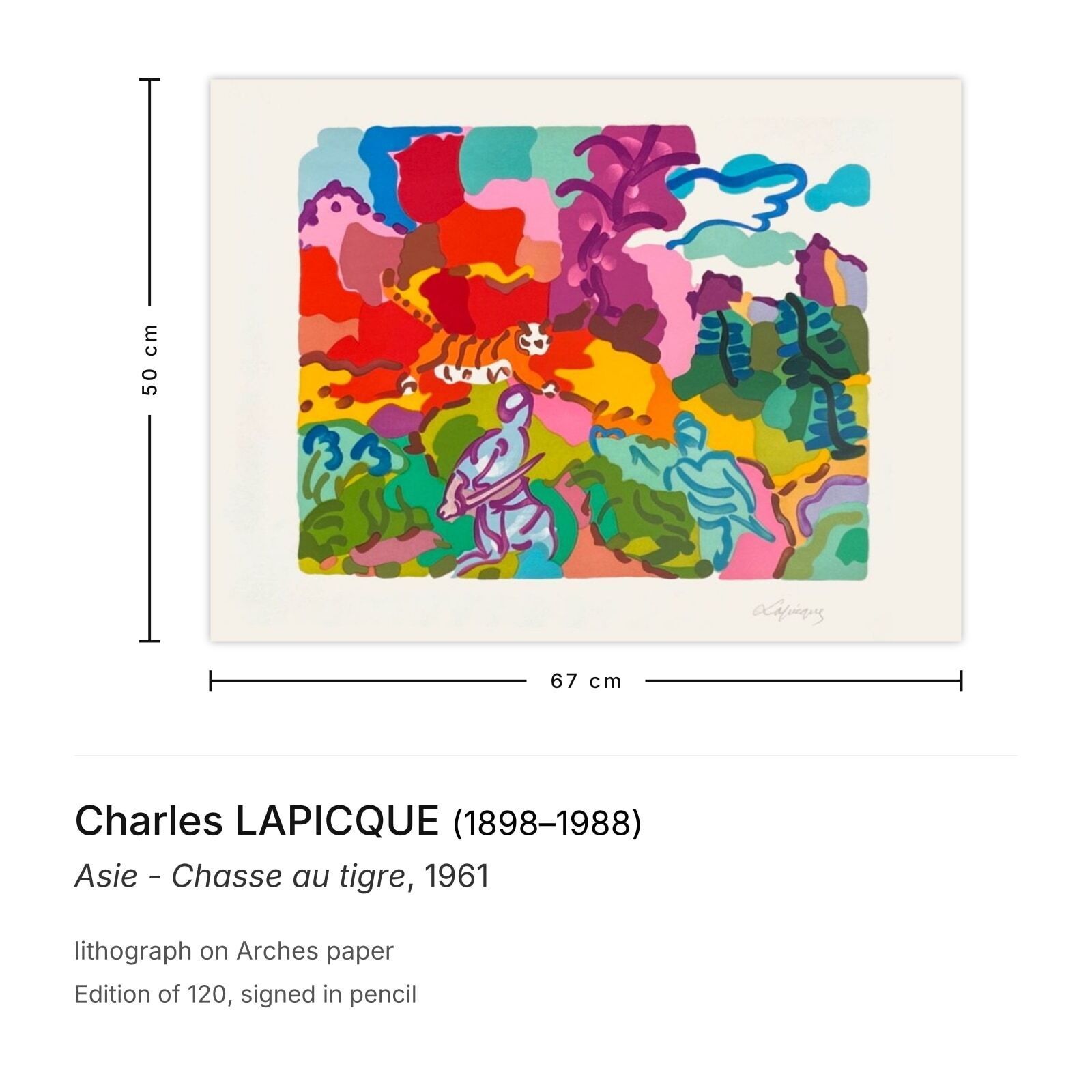 Charles Lapicque Gesigneerde Lithografie Asie   Chasse Au Tigre 1961 photo furniture