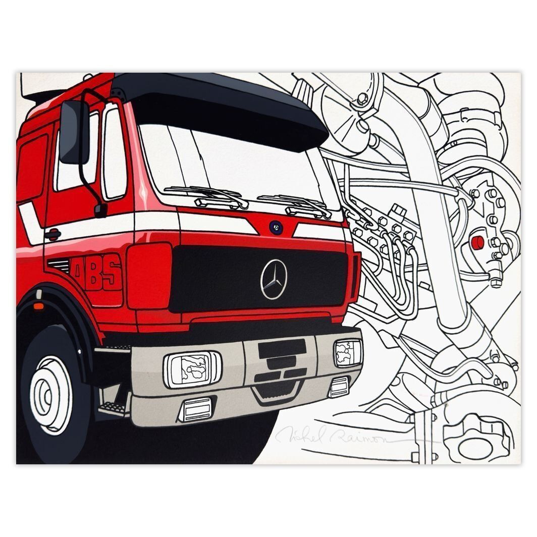 Michel Raimon Signed Screenprint Mercedes Trucks II 1980