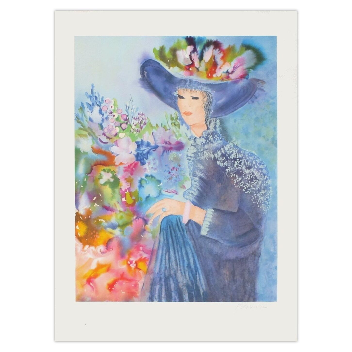 Michèle Curinier Signed Lithograph Le Chapeau Fleuri 2000