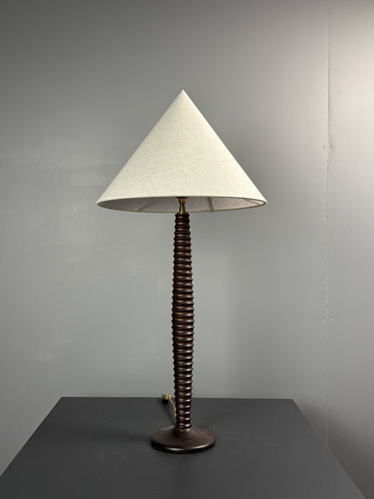 Pair Midcentury Wood Turned Table Lamps, In The Style Of Charles Dudouyt photo vinterior