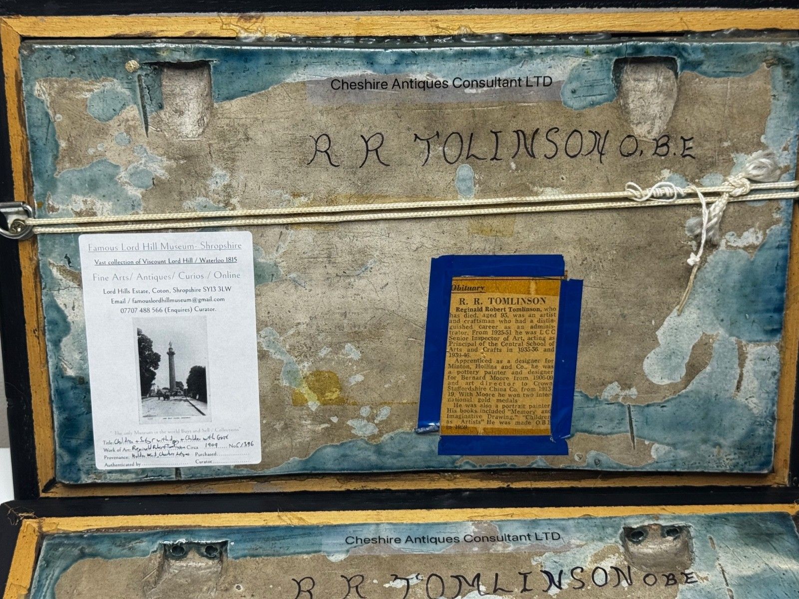 2000.0 Arts & Crafts Keramische Tegeltableaus met Kinderen, Sater, Hond en Geit, toegeschreven aan Reginald Robert Tomlinson photo