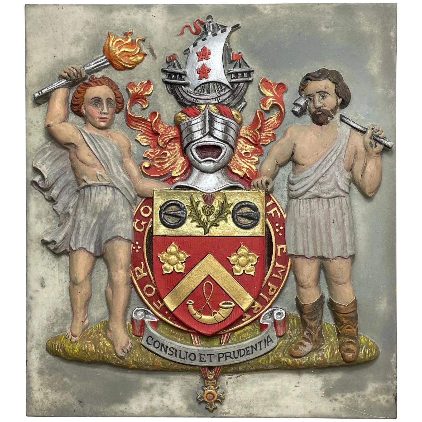 Mid Century Bronzen Heraldisch Plaquette Duncan Coat Of Arms Obe Ministry Of Supply Glasgow