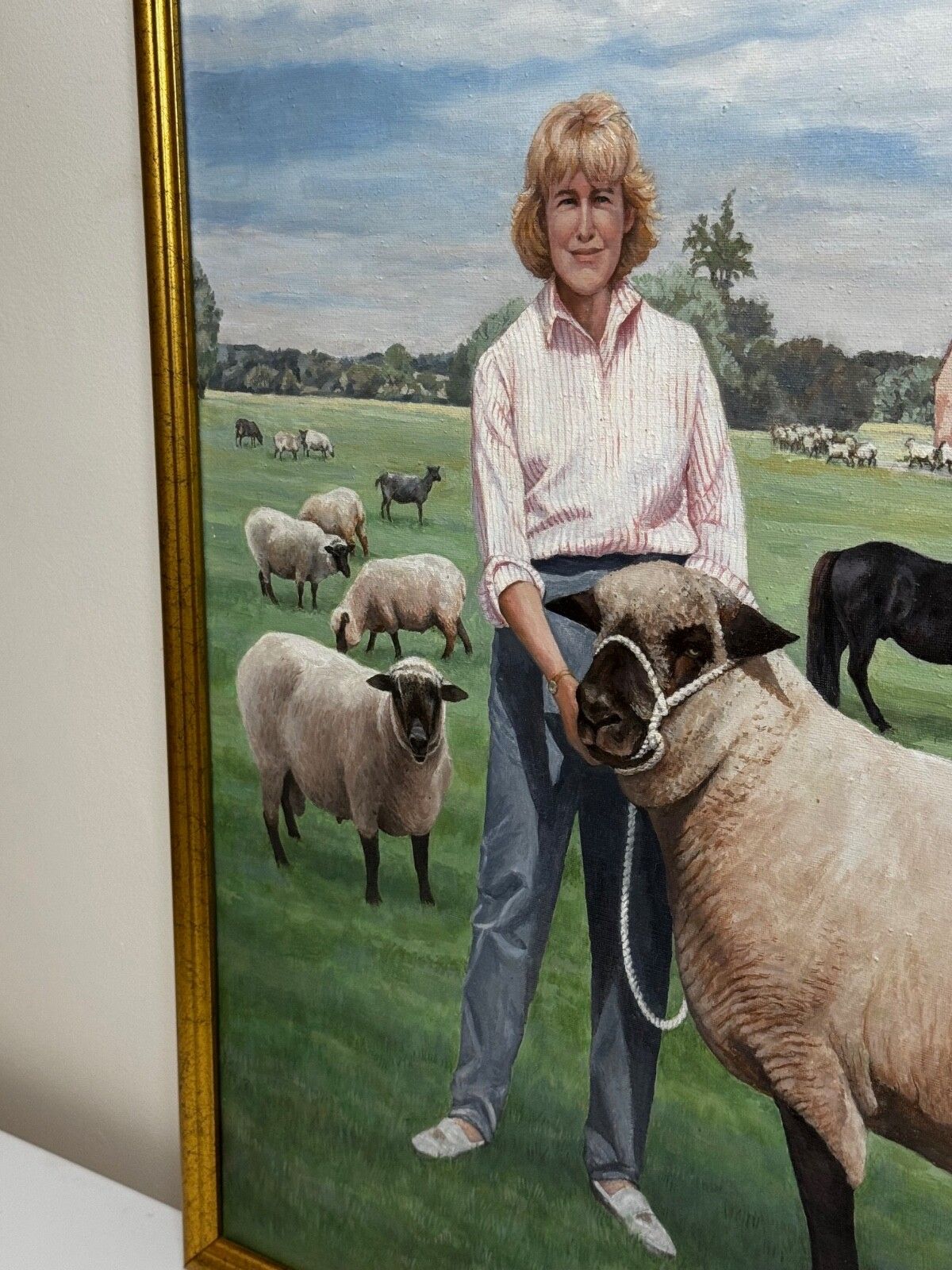 Olieverf portret Camilla Queen Consort op Wiltshire boerderij met prijsdieren, gesigneerd door Diana Douglas Hamilton photo Kunst