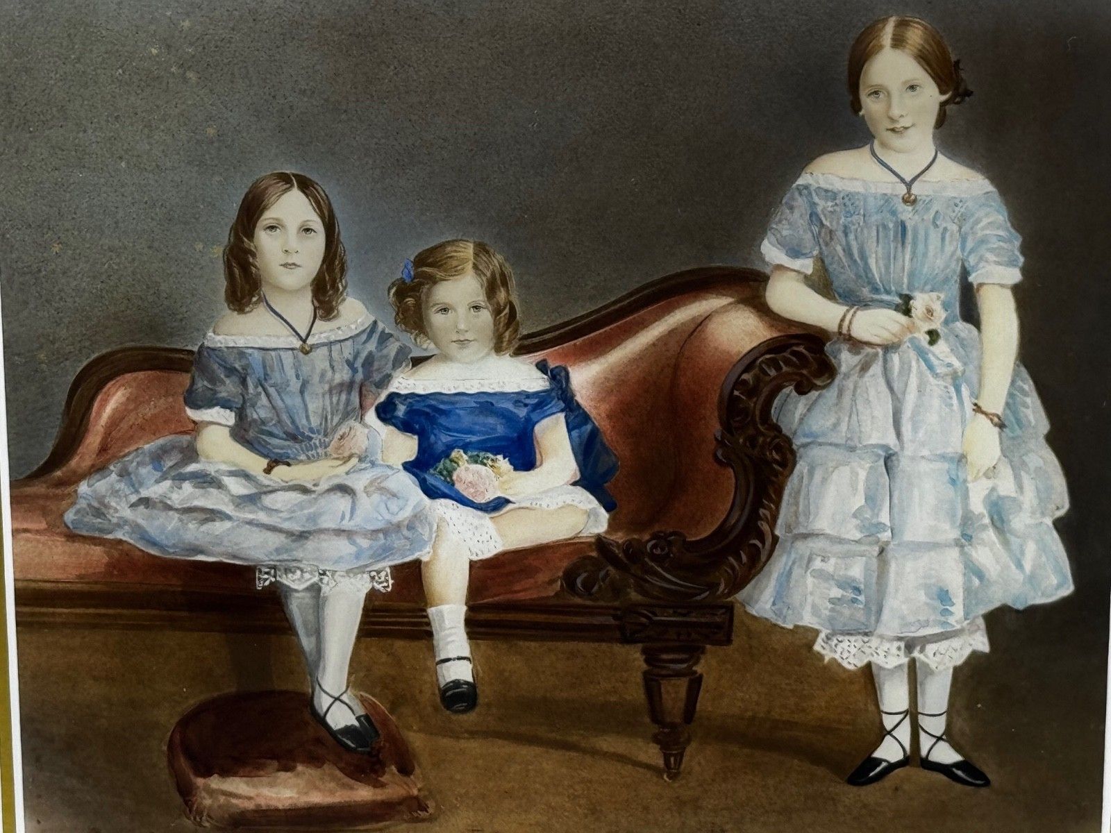19th Century Captain John Cooke’s Family Portrait Painting Legacy Louisa & Augusta & Sophia Devonshire photo furniture