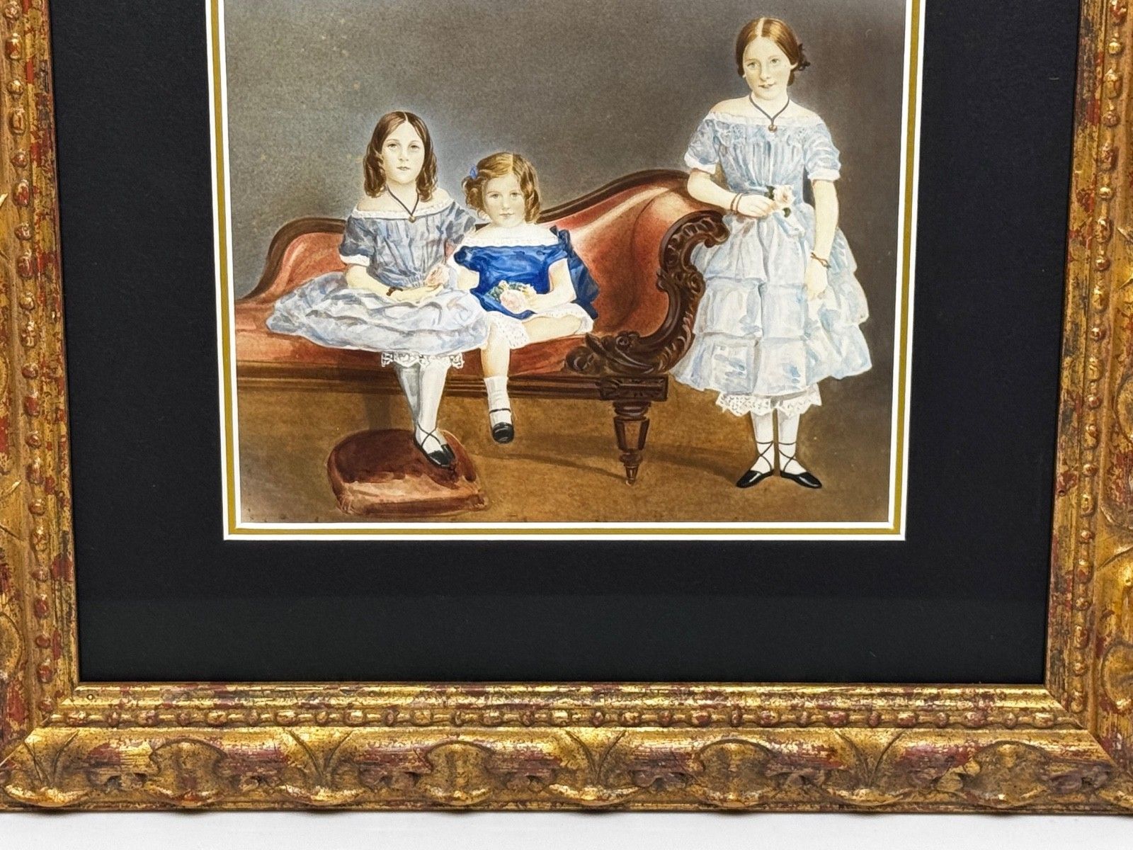 19e-eeuws familieportret van de familie van kapitein John Cooke, Louisa, Augusta en Sophia Devonshire photo for sale