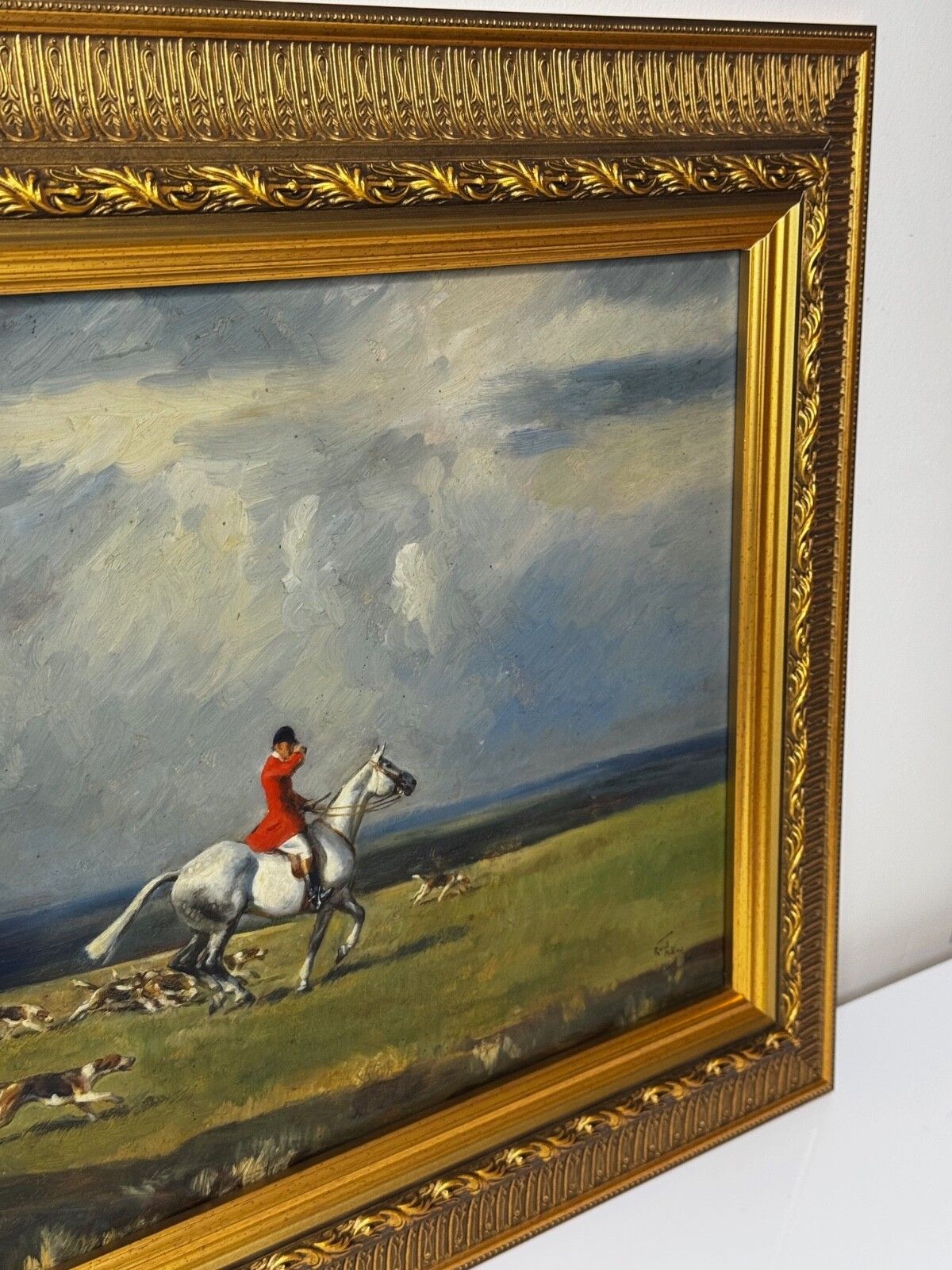 Ruiterij-olieverfchilderij De Grijze Hengst - Sussex Hunt, gesigneerd door Hesketh Raoul Lejarderay Millais photo for sale