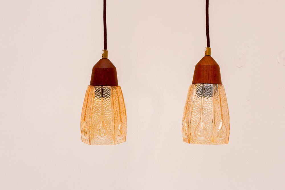 Pendant Lamps In Glass From Pukeberg, Sweden, 1960s, Set Of 2 photo vinterior