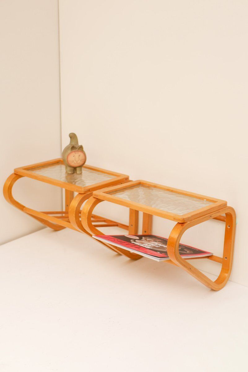 Tables de chevet scandinaves en bois courbé et verre, par Gemla, années 1920, lot de 2 photo furniture