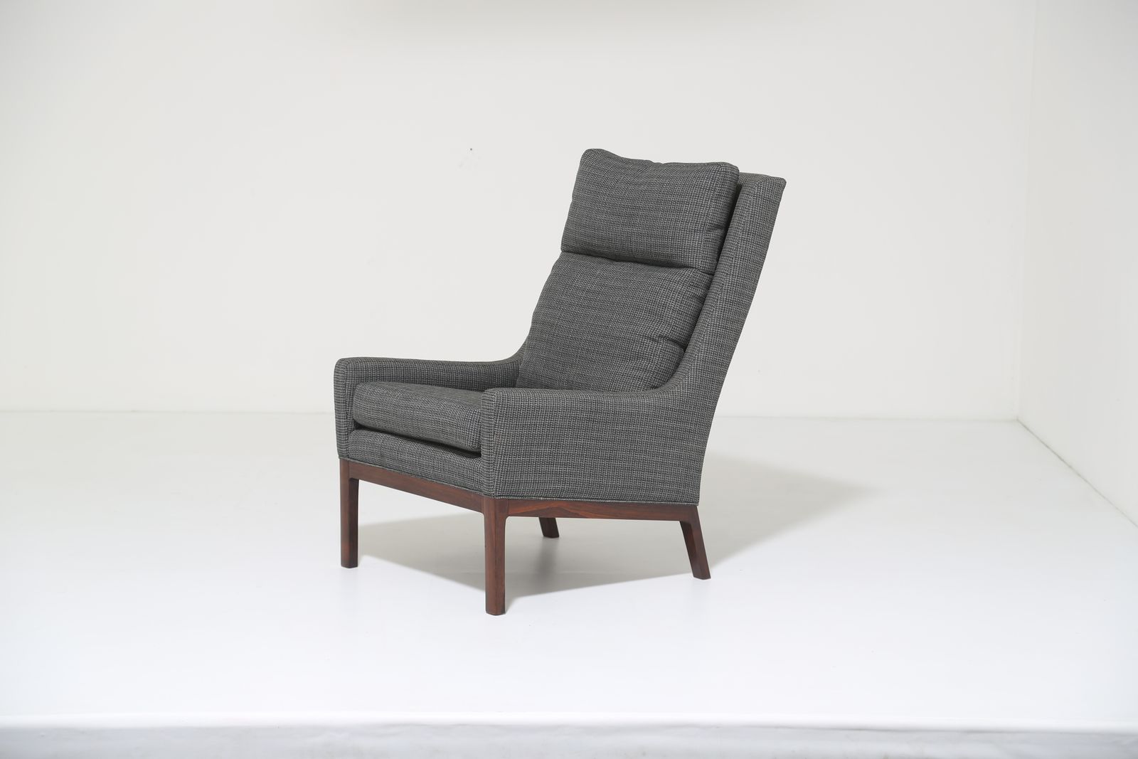 Vintage Danish High Back Lounge Chair In Rosewood & Grey Tweed By Kai Lyngfeldt Larsen, 1960s photo furniture