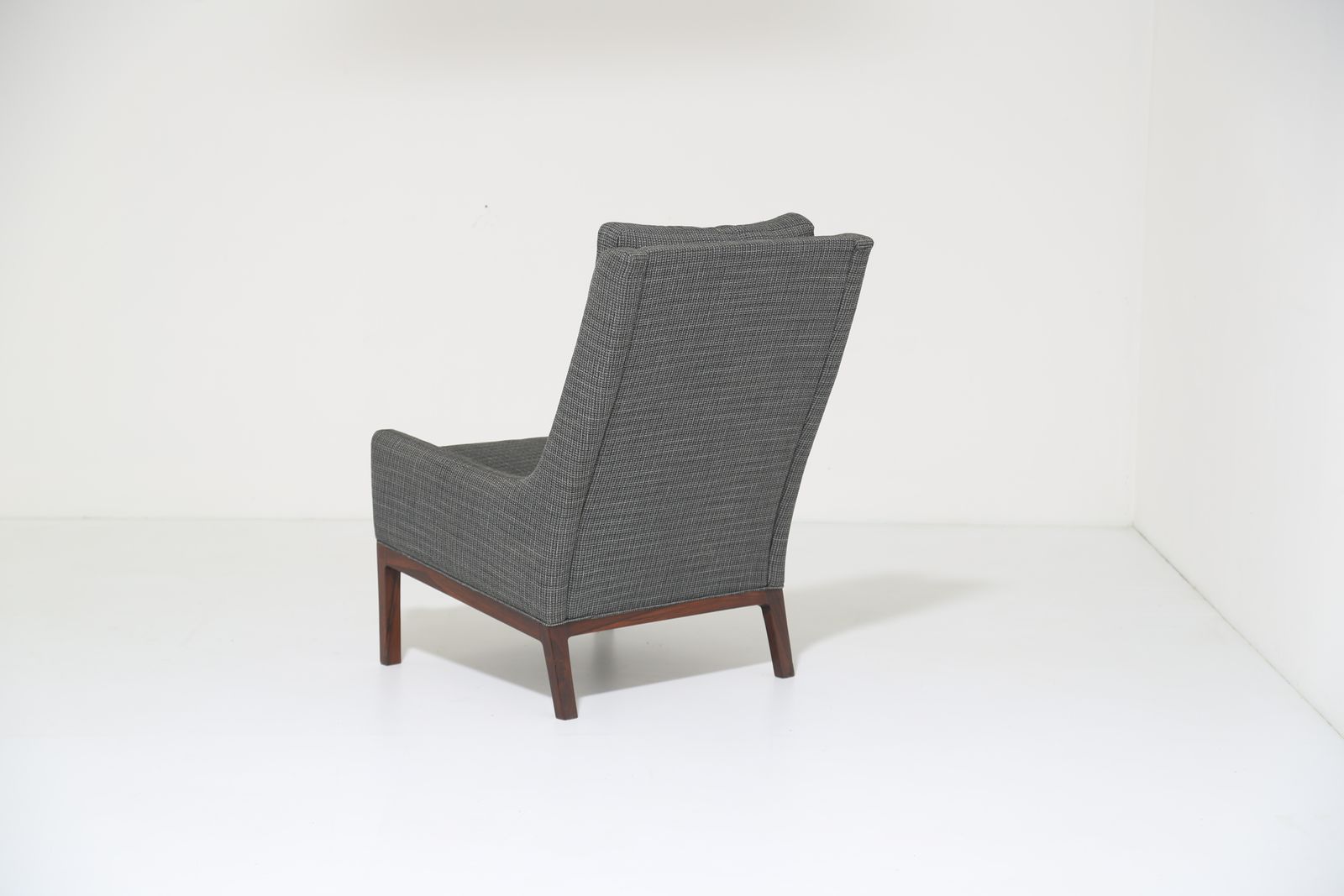 photo for sale Vintage Danish High Back Lounge Chair In Rosewood & Grey Tweed By Kai Lyngfeldt Larsen, 1960s