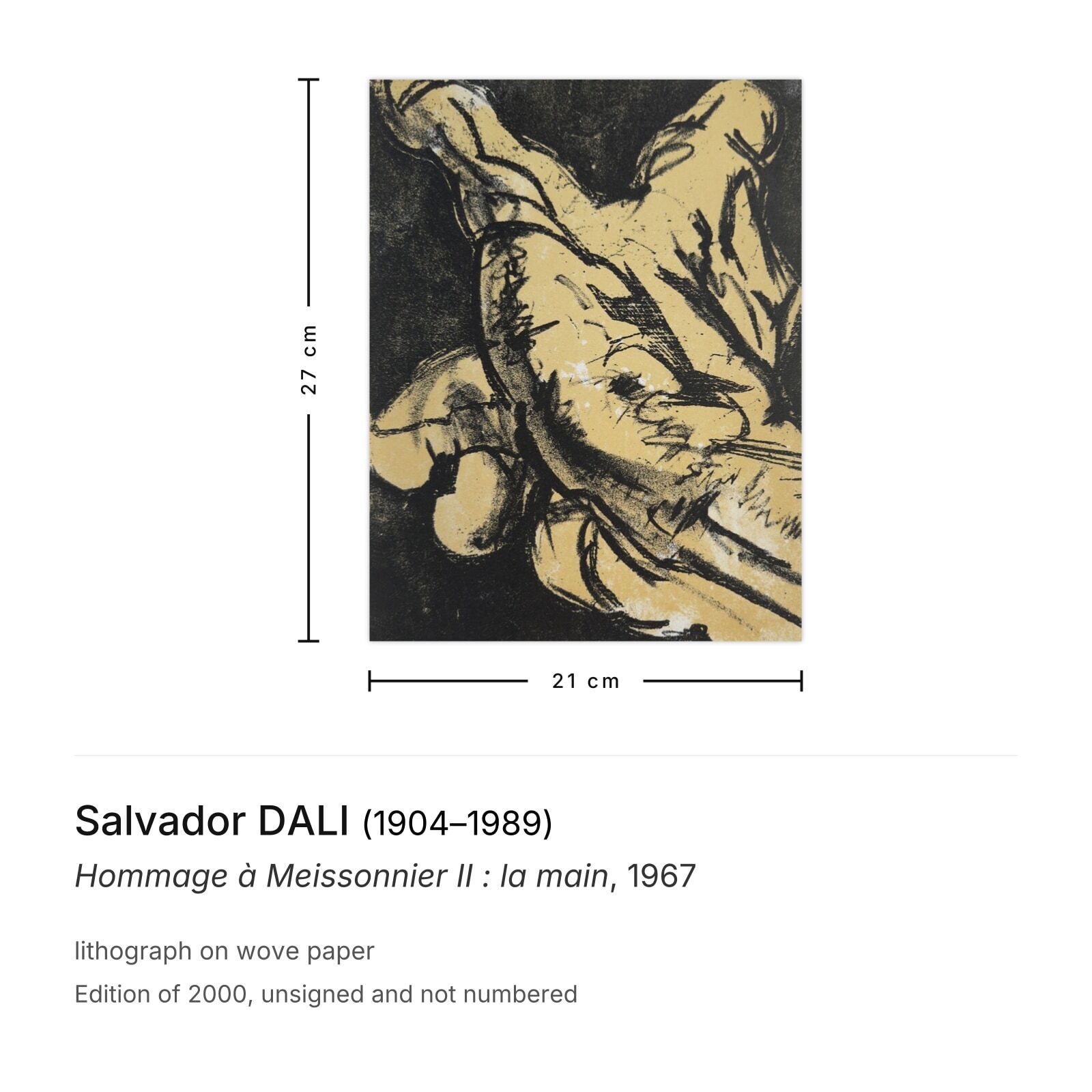 Salvador Dali Lithograph Hommage à Meissonnier II : La Main 1967 photo furniture