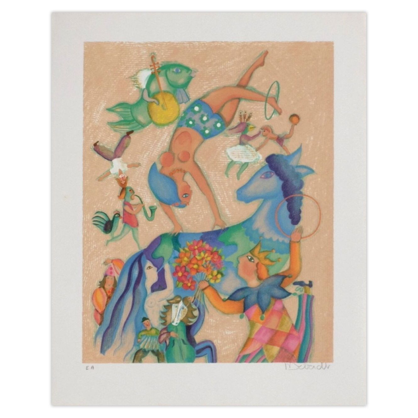 Françoise Deberdt Signed Lithograph Au Cirque   Chevauchée Magique 1985