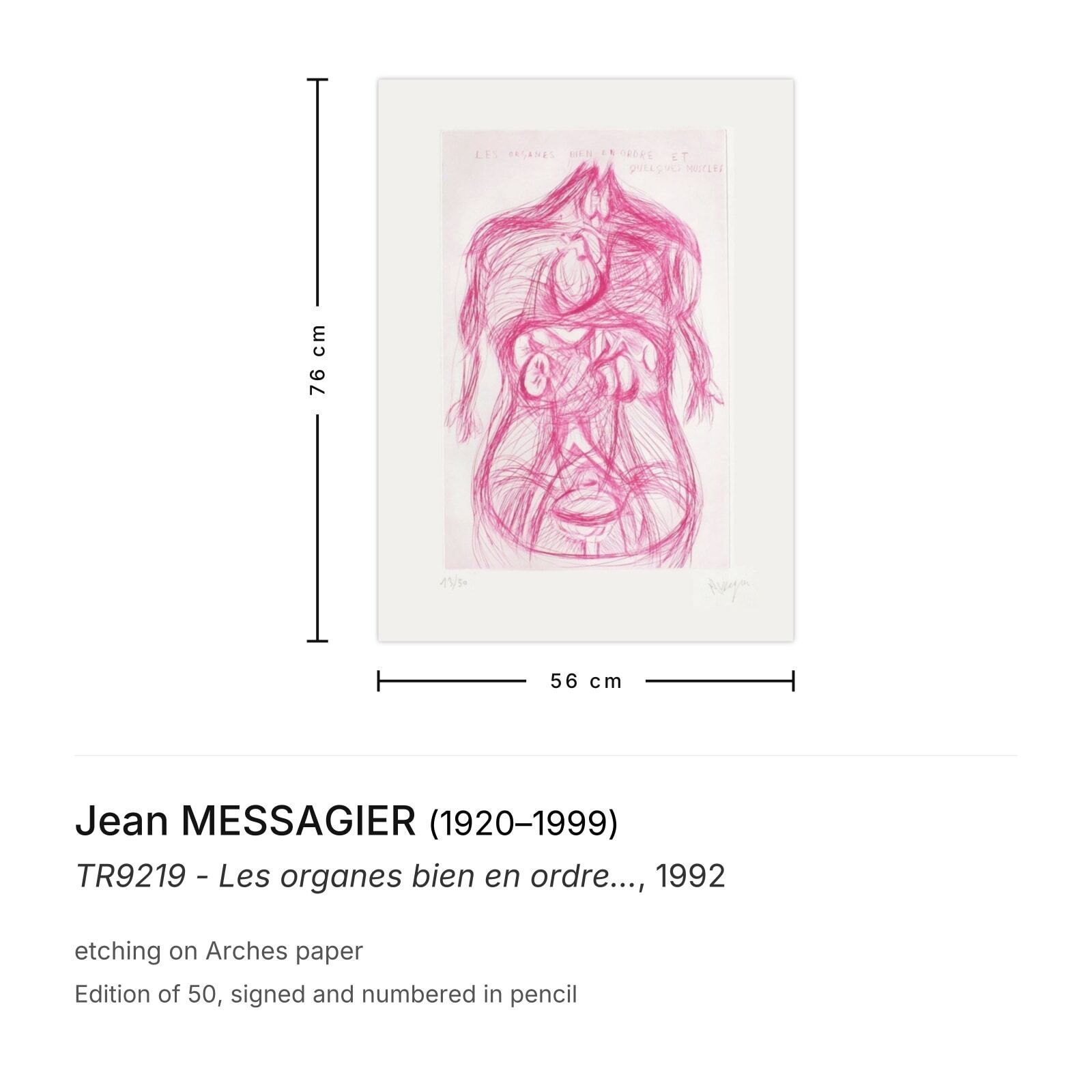 Jean Messagier Gesigneerde Ets Tr9219 Les Organes Bien En Ordre... 1992 photo furniture