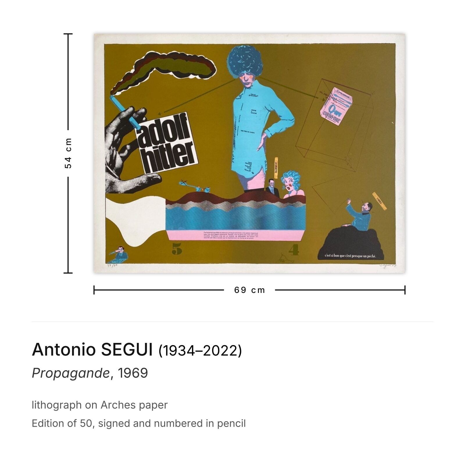 Antonio Segui Gesigneerde Lithografie Propagande 1969 photo furniture