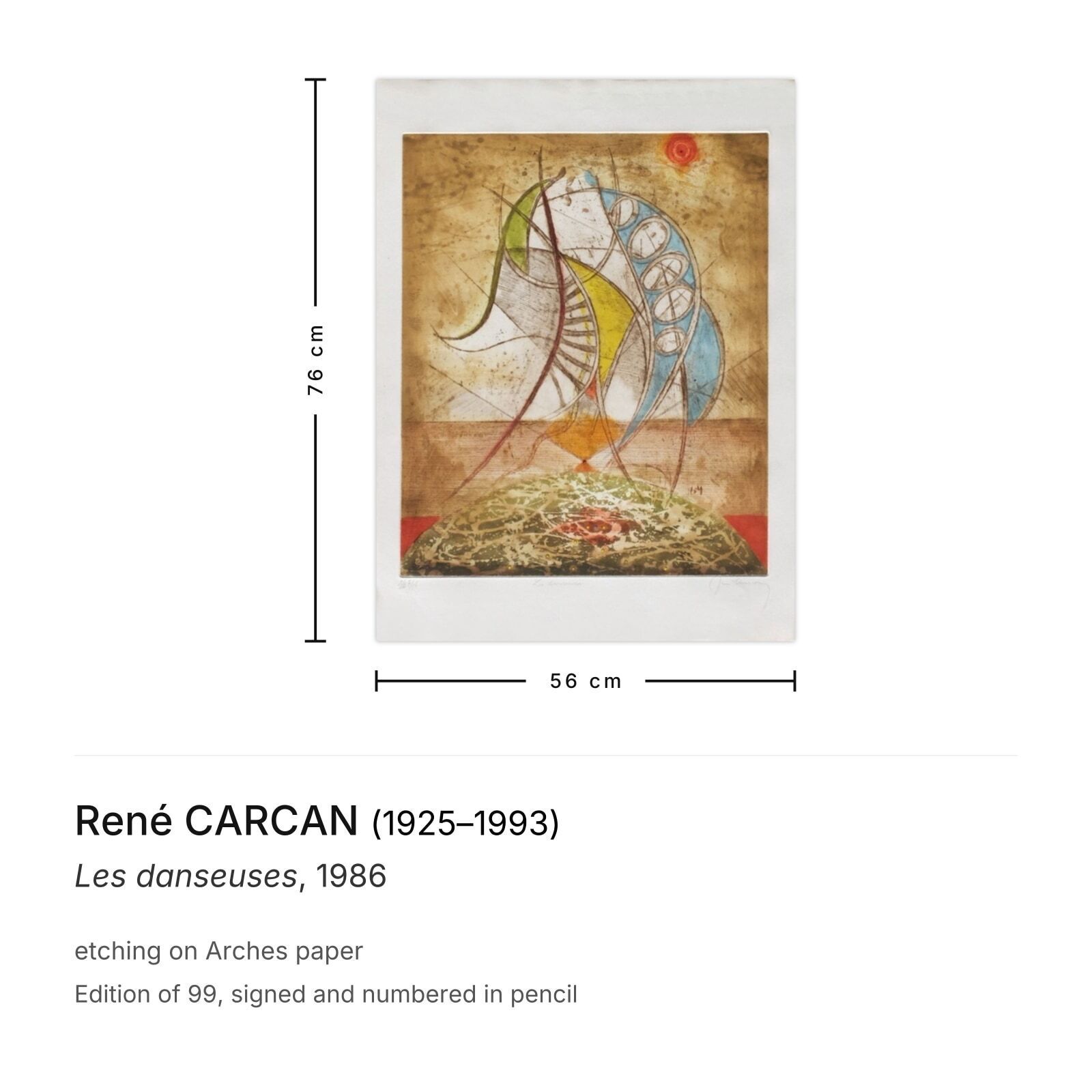 René Carcan Gesigneerde Ets Les Danseuses 1986 photo furniture