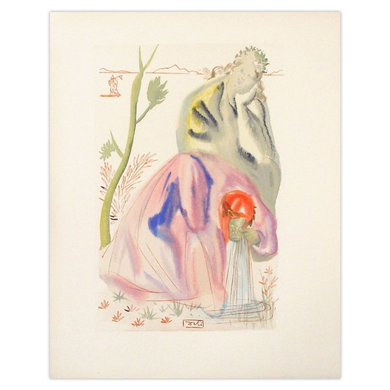 Salvador Dali Woodcut Divine Comédie Purgatoire 21   La Source 1960